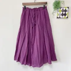 【LBC】 シワ加工 フレアスカート Mサイズ ウエストゴム 紫 可愛い 古着のサムネイル