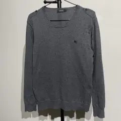 バーバリー ダークグレー 薄手ニットセーターM カシミヤ混