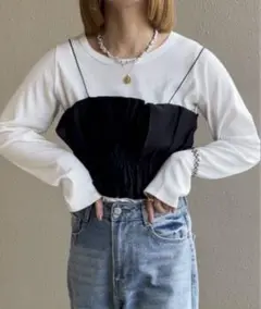 試着のみ!! ギャザービスチェsetリブロンTee Mサイズ