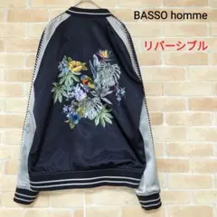 BASSO homme リバーシブルスカジャン 刺繍 龍 鳥 M ネイビー 韓国のサムネイル