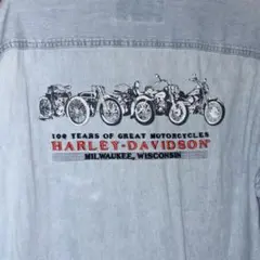 Harley Davidson 100年 デニム ボタンダウンシャツ サイズ Lのサムネイル