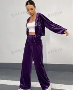 SHEIN ICON ラインストーンベルベット スウェットパンツ　派手　ダンス