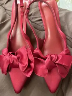 GRL赤 リボン付き スリングバック ハイヒール・パンプス