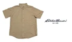 Eddie Bauer チェックBD半袖シャツ M ベージュ エディバウアー