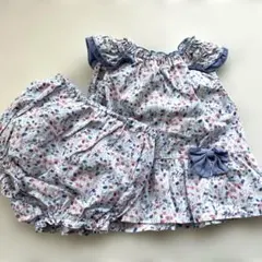 プティマイン 花柄 セットアップ ノースリーブ　ブルマ　リボン 　80cm
