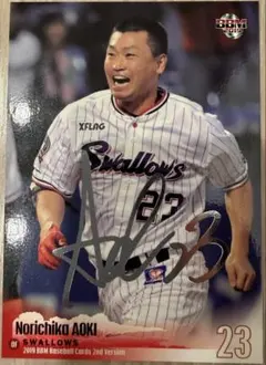 元東京ヤクルトスワローズ・青木宣親 銀箔サイン入りカード 2019