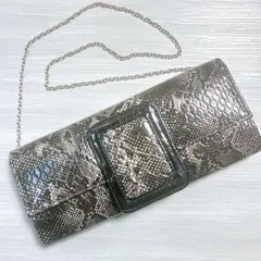パイソン柄 クラッチバッグ バンドバッグ チェーン付きショルダー ポーチ
