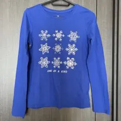 【美品】Gap Kids 雪の結晶 プリント 長袖 Tシャツ ブルー 150cm