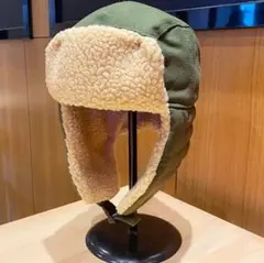 パイロットハット　耳あて付き　フライトキャップ　ユニセックス　人気　カーキー