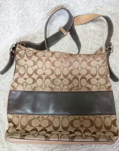 太*5様 COACH コーチ キャンバス×レザー シグネチャー ショルダーバッグ
