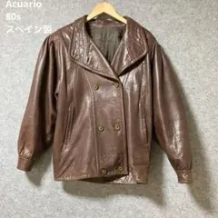 Acuario 80s スペイン製 ブラウン レザーダブルブレストジャケットのサムネイル