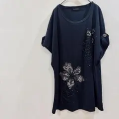 RUPUAU 花柄刺繍 半袖チュニック Free 黒