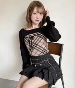 チェックリボンショートレイヤードニットのサムネイル