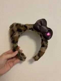 ヒョウ柄カチューシャ サテンリボン付き