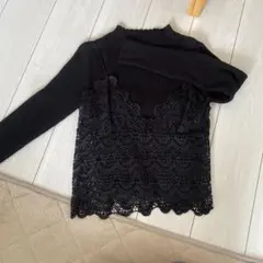 ブラックレーストリム長袖ニット M