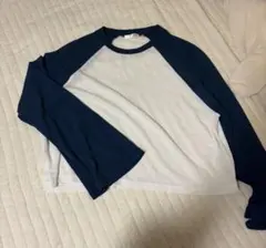 ラグラン 長袖 Tシャツ ネイビー ホワイト ショート丈のサムネイル