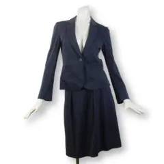 組曲 クミキョク スカートスーツ 1 ネイビー紺 S 綿 ストレッチ 53 美品