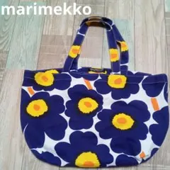 美品　marimekko　トートバッグ　マリメッコ　キャンバス　ネイビー