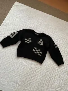 ☆Bebe【ベベ】黒のニットセーター チェッカーパターンアプリケ
