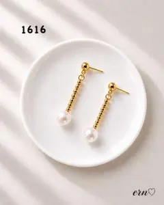 1616 ゴールド パール チェーン ピアス イヤリング ハンドメイド