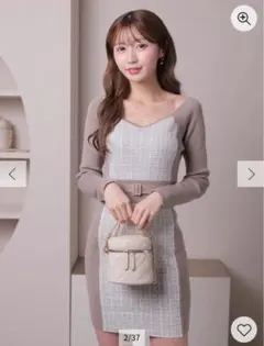 LIP SERVICE ラメツイードバイカラーニットワンピース