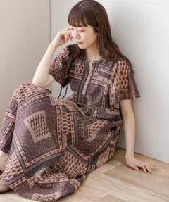 ◎新品　サニーレーベル　パネルプリントコットンワンピース　フリーサイズ