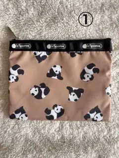 【新品】レスポートサック LeSportsac ポーチ パンダ柄 ベージュ　①