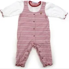 【70サイズ】ファミリアfamiliar 赤と白のストライプロンパース