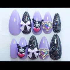 ブラックラメ　むらさき　ネイルチップ　クロミ　ポイント5