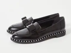 DIANA ブラック リボンビジューローファー 革靴　24cm