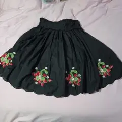 アンクルージュ いちご刺繍スカラップスカート ブラック Ank Rouge