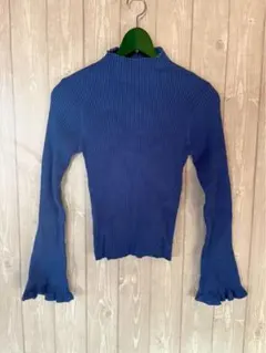 【9952】Heather ダークブルー リブ編み ハイネックセーター