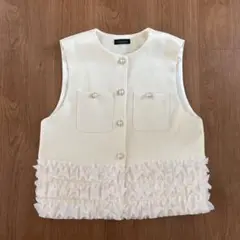 AMELY フリルヘム ツイードショート丈ジレ