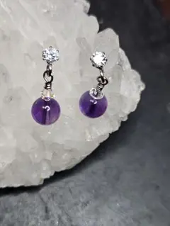 【高品質czポスト】アメジスト☆サージカルステンレスピアス