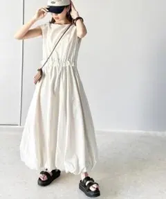 Classical Elf 　ナイロンフレンチスリーブバルーンロングワンピース