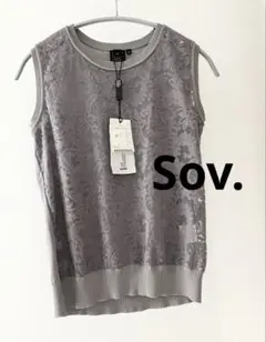 新品未使用　Sov. ダル糸刺繍天竺ノースリーブトップス　グレーのサムネイル