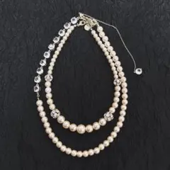 3WAY ２連パール風ネックレス　ピンク　ビジュー　　フォーマル　華やか