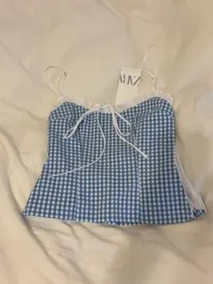ZARA ギンガムチェック キャミソール トップス 水色 ブルー