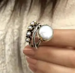 シルバーリング 真珠モチーフ アクセント レトロ ヴィンテージ オープンリング