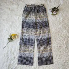 マ*コ様 【アメリカンホリック】パネル柄リラックスパンツ ウエストゴム 調節紐