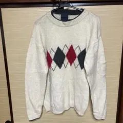 アーガイル柄 ウール混紡セーター Lサイズ