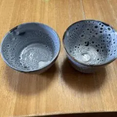 グレーと黒のドット模様の茶碗2個セット