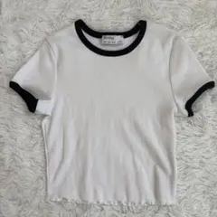 Bershka リブニット リンガーTシャツ ホワイト Mのサムネイル