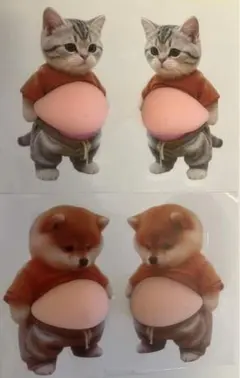 お腹ぷにぷにシール 犬＆ねこ 立体3D 4匹