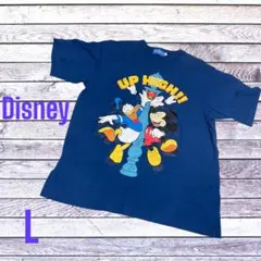 【美品】Disney ディズニードナルドミッキーUP HIGH Tシャツ L 青