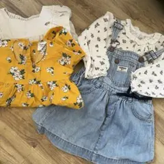 花柄トップスとデニムサロペットセット　100cm