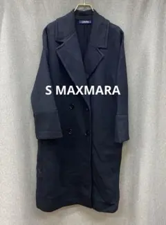 マックスマーラ 'S Max Mara 麻リネンノーカラーコート42ネイビー