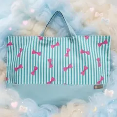 ハンドメイド　レッスンバッグ　図書バッグ　サブバッグ　手提げ　リボン　グリーン