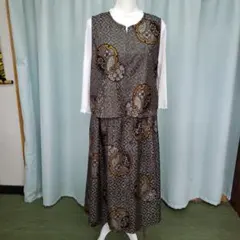 紬リメイクセットアップス－ツ　　丸　黄色　　　　赤