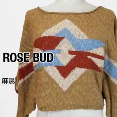 ROSE BUD ネイティブ柄ドルマンニット コットンリネン マスタード Fのサムネイル